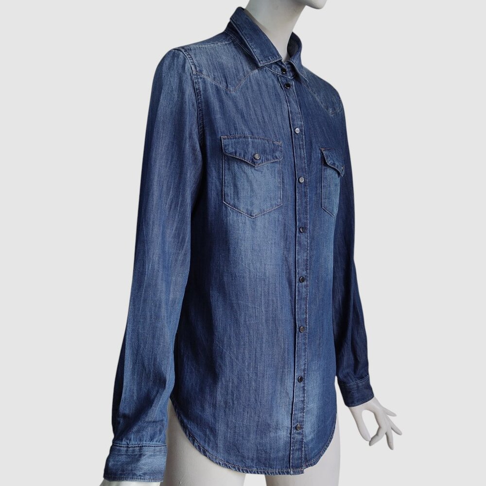 Diesel Western Distressed Chambray Snap Front Cotton Thin Soft Denim Shirt Sz S - Picture 3 of 11